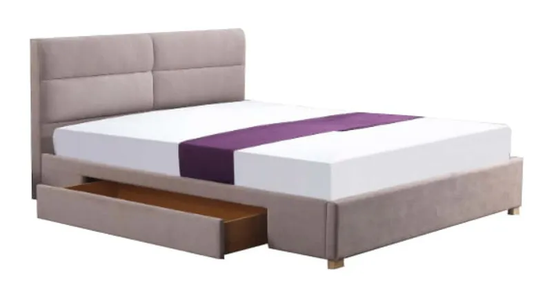 Двоспальне ліжко HALMAR MERIDA з шухлядою 160x200 см - бежеве фото №1