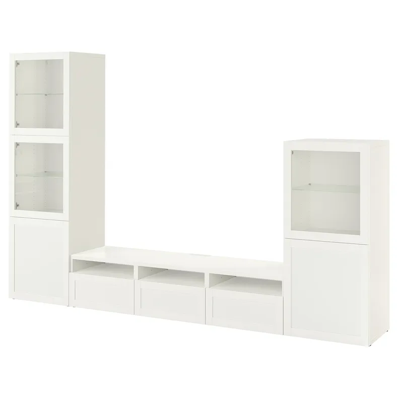 IKEA BESTÅ БЕСТО, шкаф для ТВ, комбин / стеклян дверцы, Белое / Ханвикенское белое прозрачное стекло, 300x42x193 см 493.307.92 фото №1