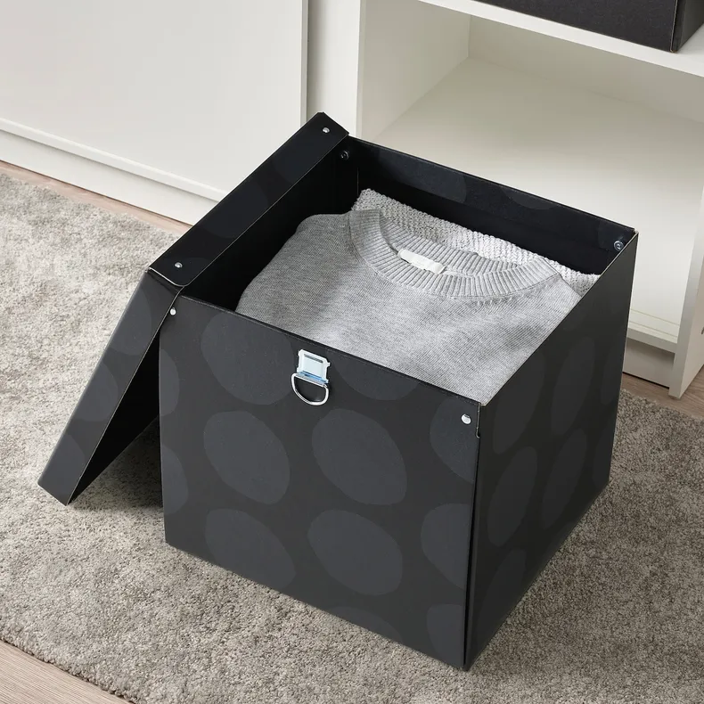 IKEA NIMM НІММ, коробка для зберігання з кришкою, сірі крапки, 32x30x30 см 605.959.98 фото №5