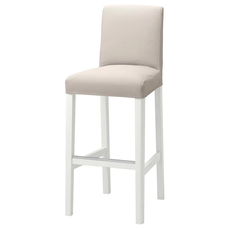 IKEA BERGMUND БЕРГМУНД, барний стілець зі спинкою, білий / бежевий галантерейний, 75 см 693.882.11 фото №1