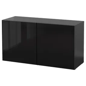IKEA BESTÅ БЕСТО, стеллаж со стеклянн дверьми, черный / коричневый / глассвик черный / тонированное стекло, 120x42x64 см 690.477.69 фото