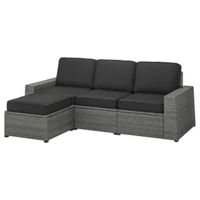 IKEA SOLLERÖN СОЛЛЕРОН, 3-местный модульный диван, садовый, с подставкой для ног темно-серый / ярпонский / духовой антрацит 993.264.29 фото
