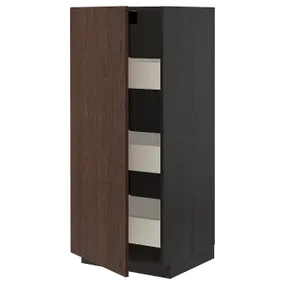 IKEA METOD МЕТОД / MAXIMERA МАКСИМЕРА, высокий шкаф с ящиками, черный / синарп коричневый, 60x60x140 см 394.058.77 фото