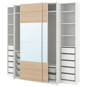 IKEA PAX ПАКС / MEHAMN/AULI МЕХАМН/АУЛІ, гардероб із розсувними дверцятами, біле дзеркало 2шт / дуб морилка біла, 250x66x236 см 195.614.25 фото