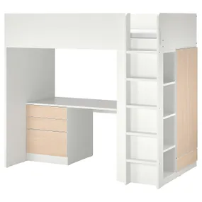 IKEA SMÅSTAD СМОСТАД, ліжко-горище, білий береза / зі столом з 4 шухлядами, 90x200 см 394.358.41 фото