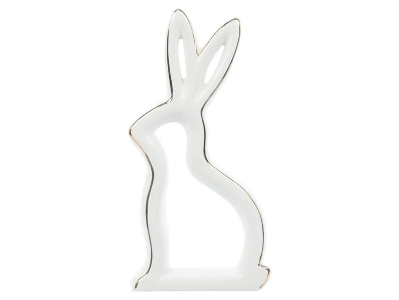 BRW Декоративна фігурка BRW Кролик, біло-золотий, кераміка 092482 фото №1