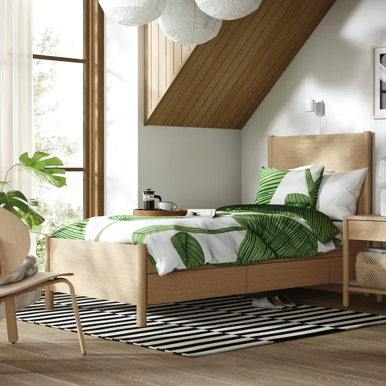 IKEA TONSTAD ТОНСТАД, каркас кровати с ящиками, окл дуб/Линдбоден, 90x200 см 094.966.90 фото №2