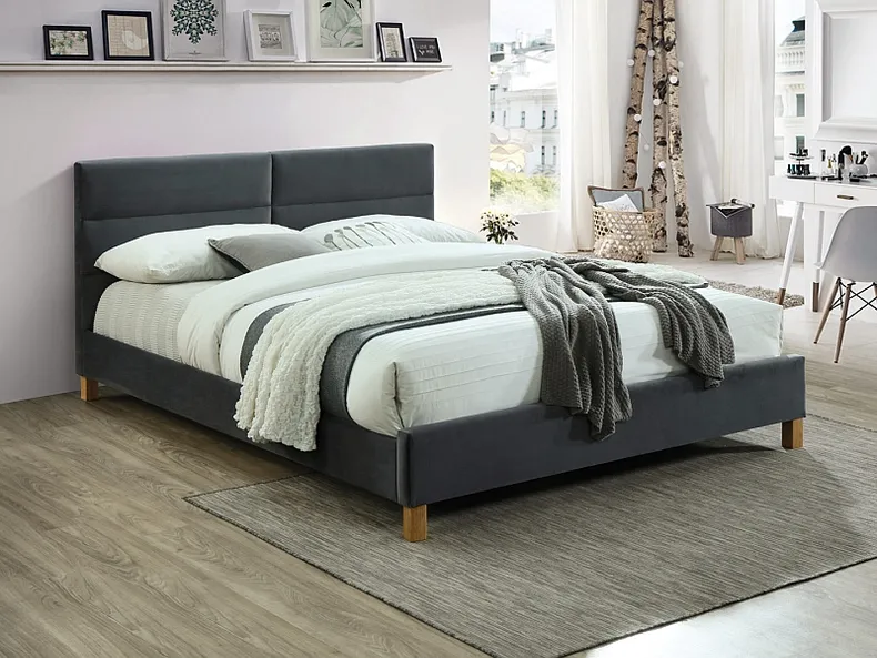 Кровать двуспальная бархатная SIGNAL SIERRA Velvet, Bluvel 150, серый, 160x200 фото №2