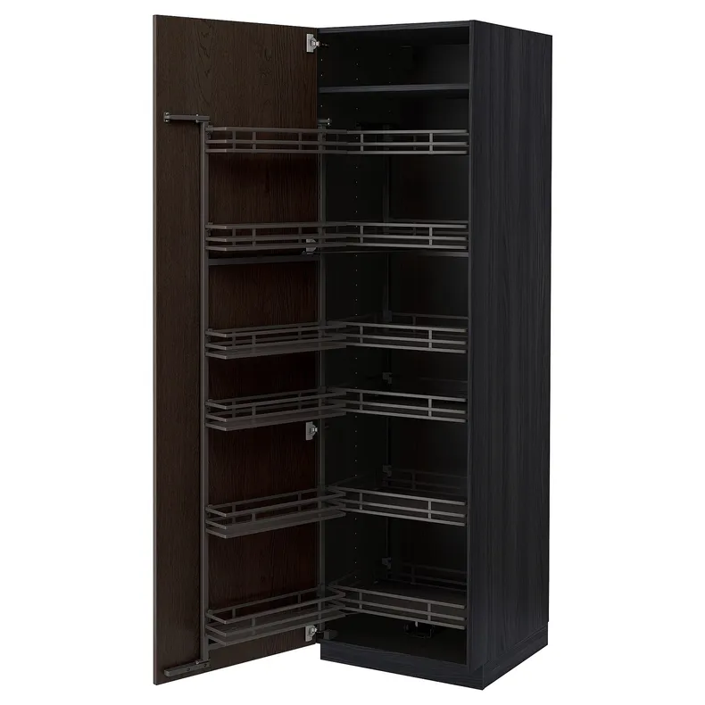 IKEA METOD МЕТОД, высокий шкаф с выдвижным модулем, черный / синарп коричневый, 60x60x200 см 494.721.21 фото №2