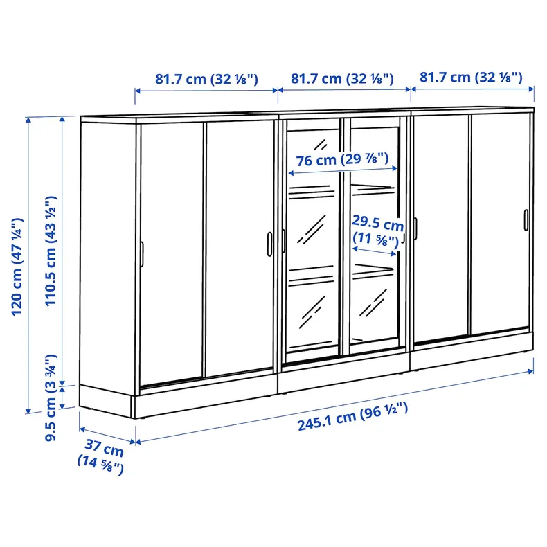 IKEA TONSTAD ТОНСТАД, комбинация для хран с раздв дверц, дуб окл / прозрачное стекло, 245x37x120 см 995.150.57 фото №3