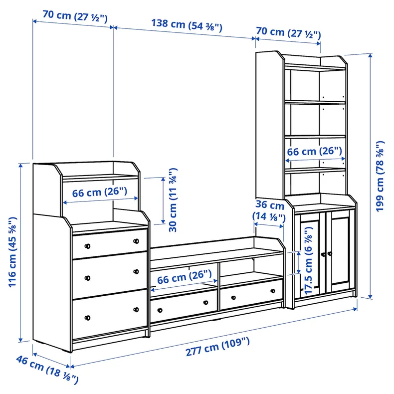 IKEA HAUGA ХАУГА, комбинация для хранения / под ТВ, белый, 277x46x199 см 193.884.40 фото №7