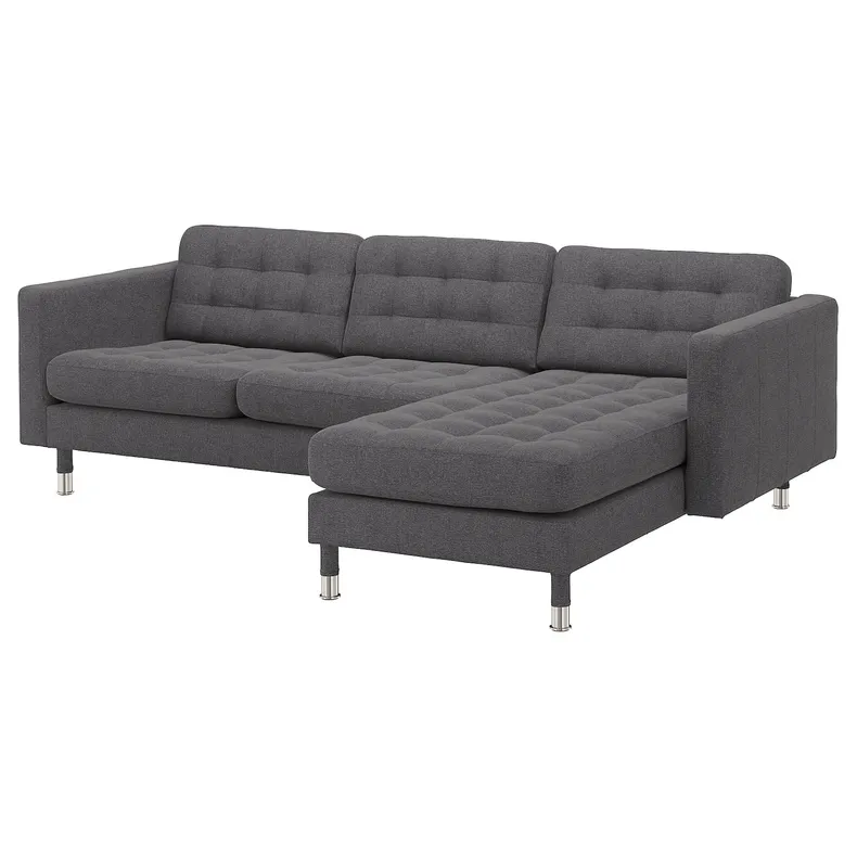 IKEA LANDSKRONA ЛАНДСКРУНА, 3-місний диван, з кушеткою / ГУННАРЕД темно-сірий / металевий 892.726.67 фото №1
