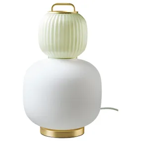 IKEA PILBLIXT ПИЛБЛИКС, лампа настольная, белое / светло-зеленое стекло / имитация золотого металла, 41 см 704.998.78 фото
