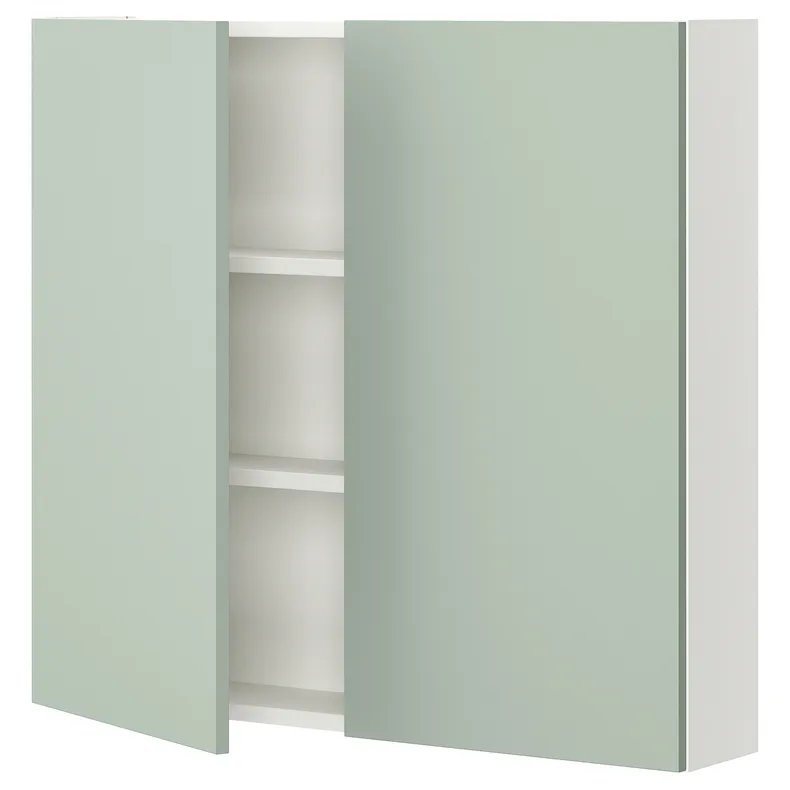 IKEA ENHET ЭНХЕТ, навесной шкаф с 2 полками / дверцами, белый / бледный серо-зеленый, 80x17x75 см 394.968.77 фото №1