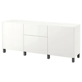 IKEA BESTÅ БЕСТО, комбинация для хранения с ящиками, белый / Сельсвикен / Стуббарп темно-серый, 180x42x74 см 094.259.28 фото