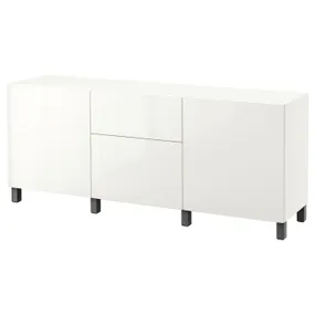 IKEA BESTÅ БЕСТО, комбинация для хранения с ящиками, белый / Сельсвикен / Стуббарп темно-серый, 180x42x74 см 194.422.01 фото