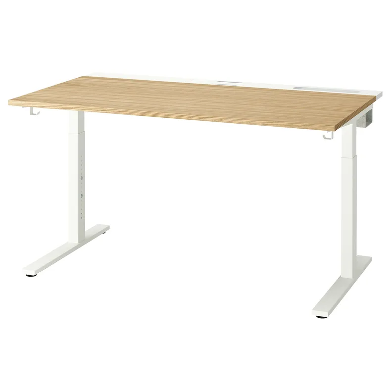 IKEA MITTZON МІТТЗОН, письмовий стіл, дуб okl / білий, 140x80 см 995.281.30 фото №1