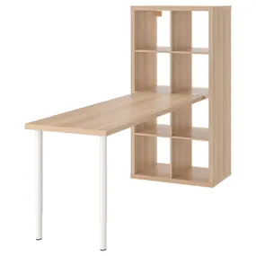 IKEA KALLAX КАЛЛАКС / LAGKAPTEN ЛАГКАПТЕН, стол, комбинация, белый / дуб, окрашенный в белый цвет, 77x179x147 см 494.816.82 фото