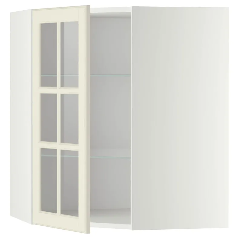 IKEA METOD МЕТОД, кутова настін шафа, полиці / скл двер, білий / БУДБІН кремово-білий, 68x80 см 593.949.86 фото №1