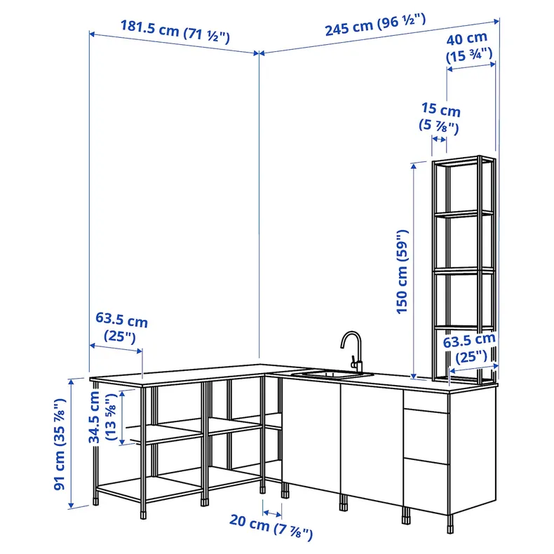 IKEA ENHET ЕНХЕТ, кутова кухня, білий / імітація. дуб 493.382.41 фото №3