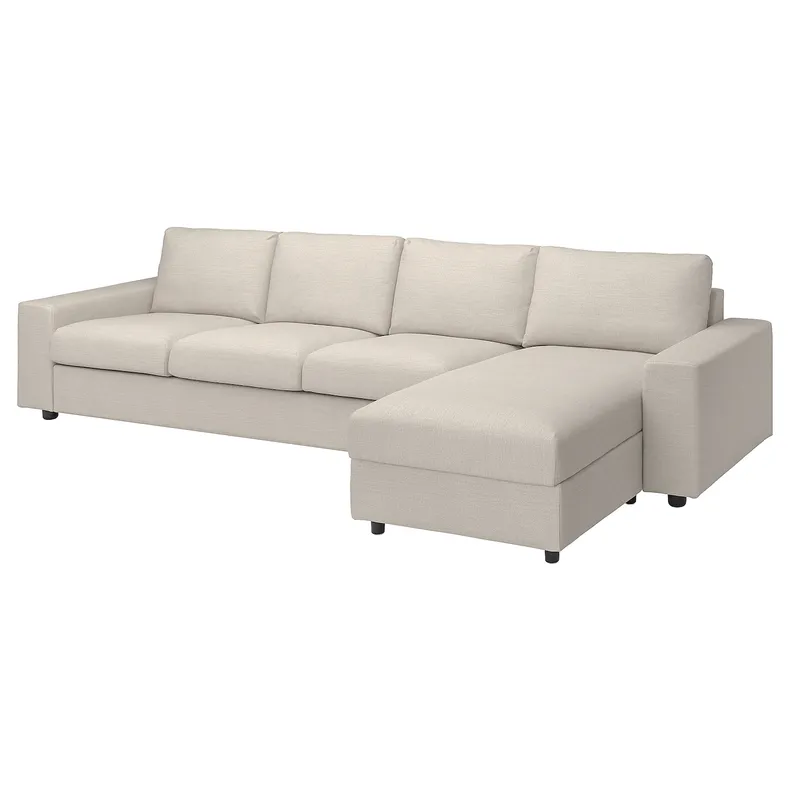 IKEA VIMLE ВИМЛЕ, 4-местный диван с козеткой, с широкими подлокотниками / бежевый с пунцовым оттенком 994.017.63 фото №1