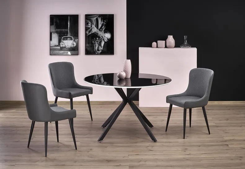 Стол кухонный круглый HALMAR AVELAR 120x120 см, столешница - черная/белая, ножки - черные фото №2