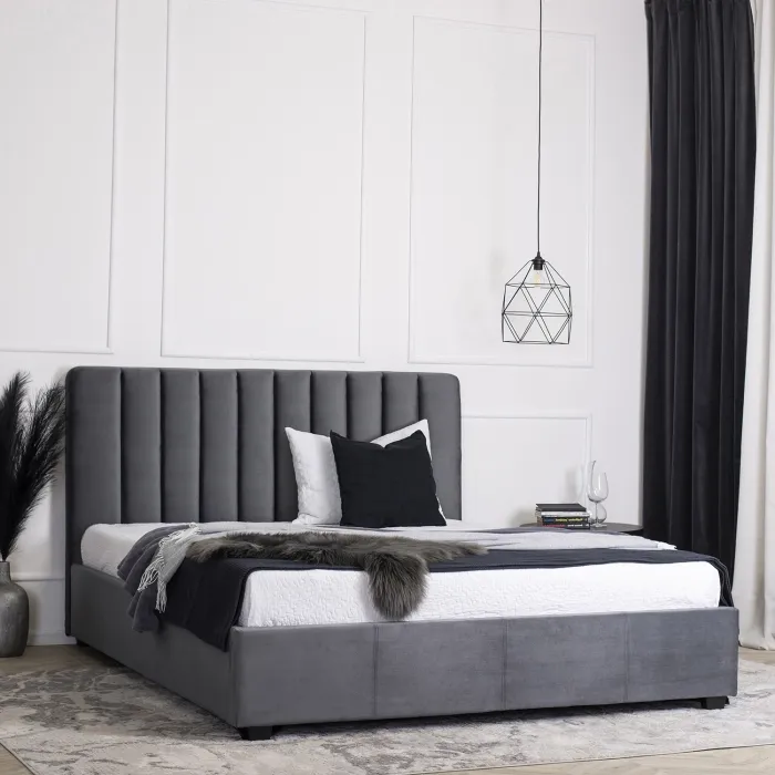 Кровать двуспальная бархатная 160x200 MEBEL ELITE MARI Velvet, серый фото №2