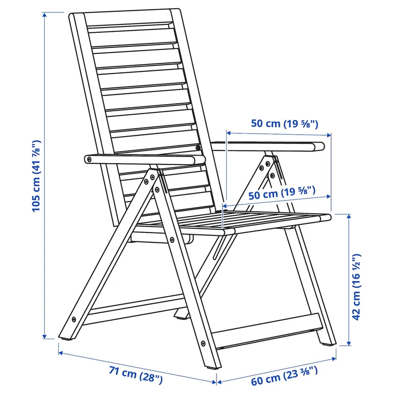 IKEA NÄMMARÖ НЕММАРЕ, стіл і 4 крісла з відкидною спинкою, вуличн, світло-коричнева морилка, 140 см фото №4