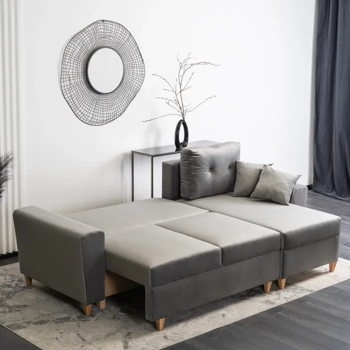 Кутовий диван універсальний оксамитовий MEBEL ELITE MATEO Velvet, 248 см, сірий фото №9