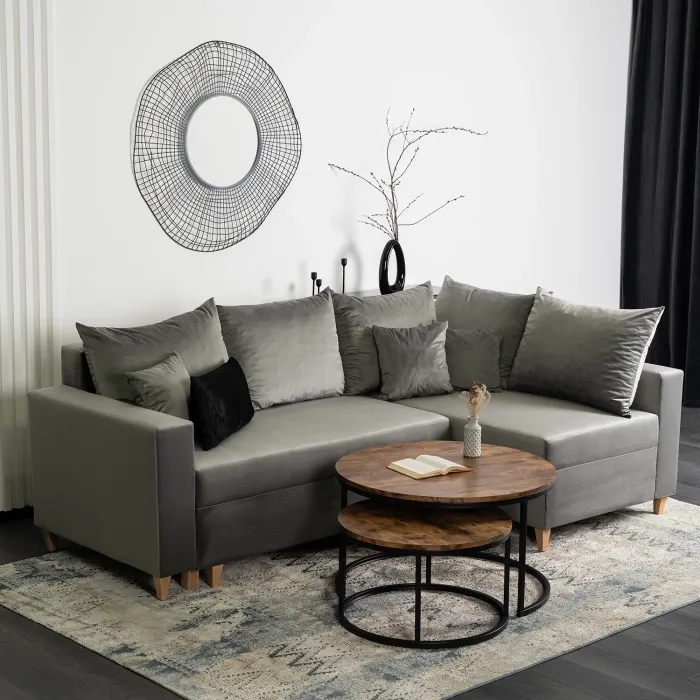 Угловой диван бархатный MEBEL ELITE MARKUS Velvet, 238 см, серый (правый) фото №2