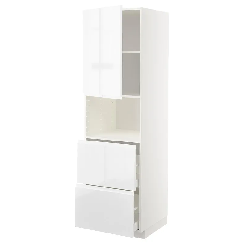 IKEA METOD МЕТОД / MAXIMERA МАКСИМЕРА, высокий шкаф д / СВЧ / дверца / 2ящика, белый / Воксторп глянцевый / белый, 60x60x200 см 794.582.08 фото №1