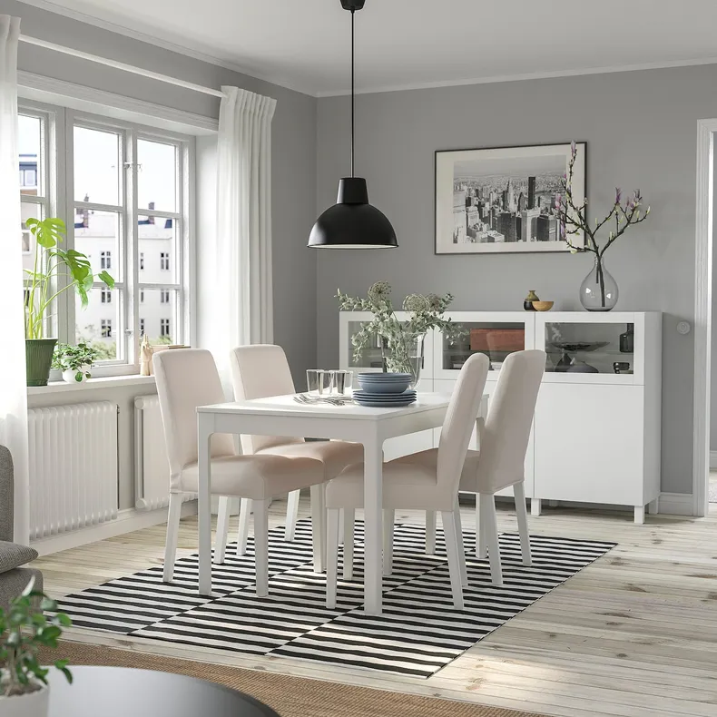 IKEA EKEDALEN ЭКЕДАЛЕН / BERGMUND БЕРГМУНД, стол и 4 стула, белый / бежевый / белый, 120 / 180 см 594.082.24 фото №2