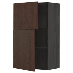 IKEA METOD МЕТОД, навісна шафа з полицями / 2 дверцят, чорний / синапський коричневий, 60x100 см 294.690.30 фото