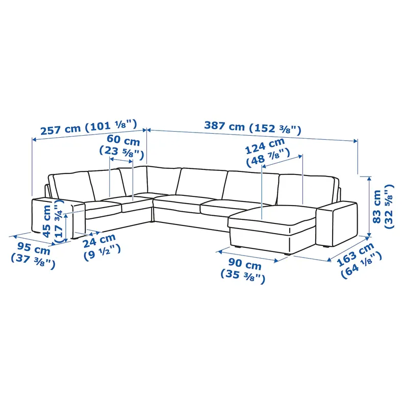 IKEA KIVIK КИВИК, угл диван, 6-местный диван+козетка, Талмира голубая 194.847.00 фото №6