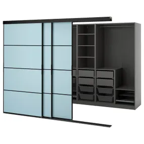 IKEA SKYTTA СКЮТТА / PAX ПАКС, гардероб із розсувними дверцятами, чорний темно-сірий / світло-блакитний Mehamn, 276x160x205 см 195.524.83 фото