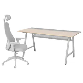 IKEA UTESPELARE УТЕСПЕЛАРЕ / MATCHSPEL МАТЧСПЕЛ, геймерский стол и стул, имитация пепла / светло-серый 795.373.81 фото