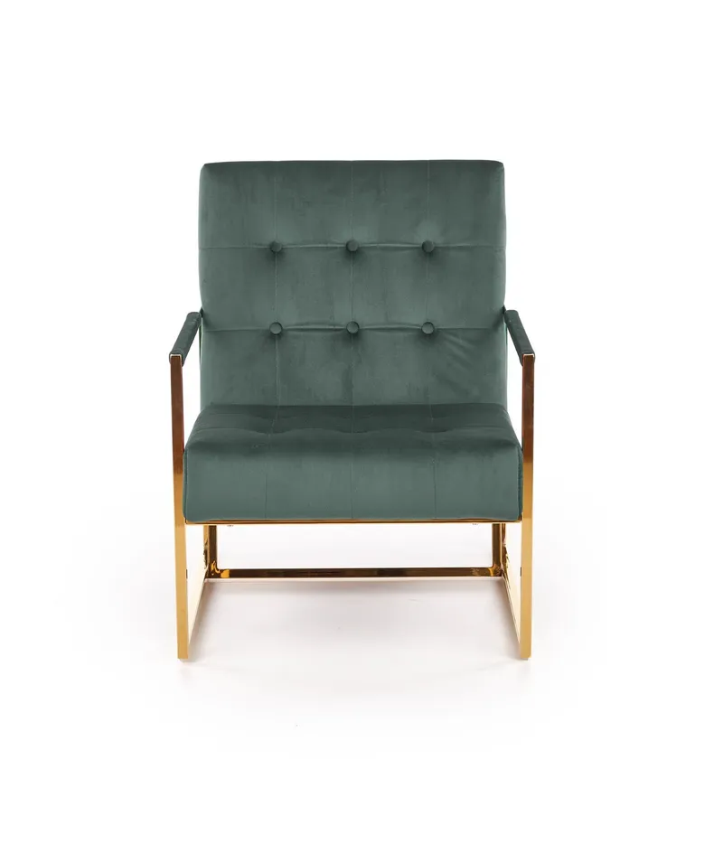 Мягкое кресло HALMAR PRIUS, бархатная обивка - темно-зеленый, каркас - золотой фото №11
