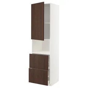 IKEA METOD МЕТОД / MAXIMERA МАКСІМЕРА, висока шафа для мікрох печі, 2 шухл, білий / СІНАРП коричневий, 60x60x220 см 694.636.01 фото