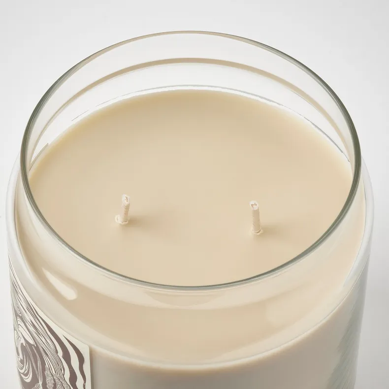IKEA GLANSLIND ГЛАНСЛИНД, ароматич свеча в стакане / 2 фитиля, дымчатая ваниль / светло-бежевый, 70 часов. 105.524.06 фото №8