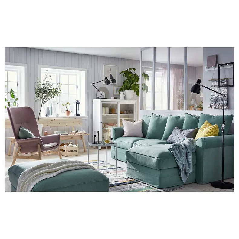 IKEA GRÖNLID ГРЁНЛИД, 3-местный диван с козеткой, Люнген светло-зеленый 294.088.43 фото №7