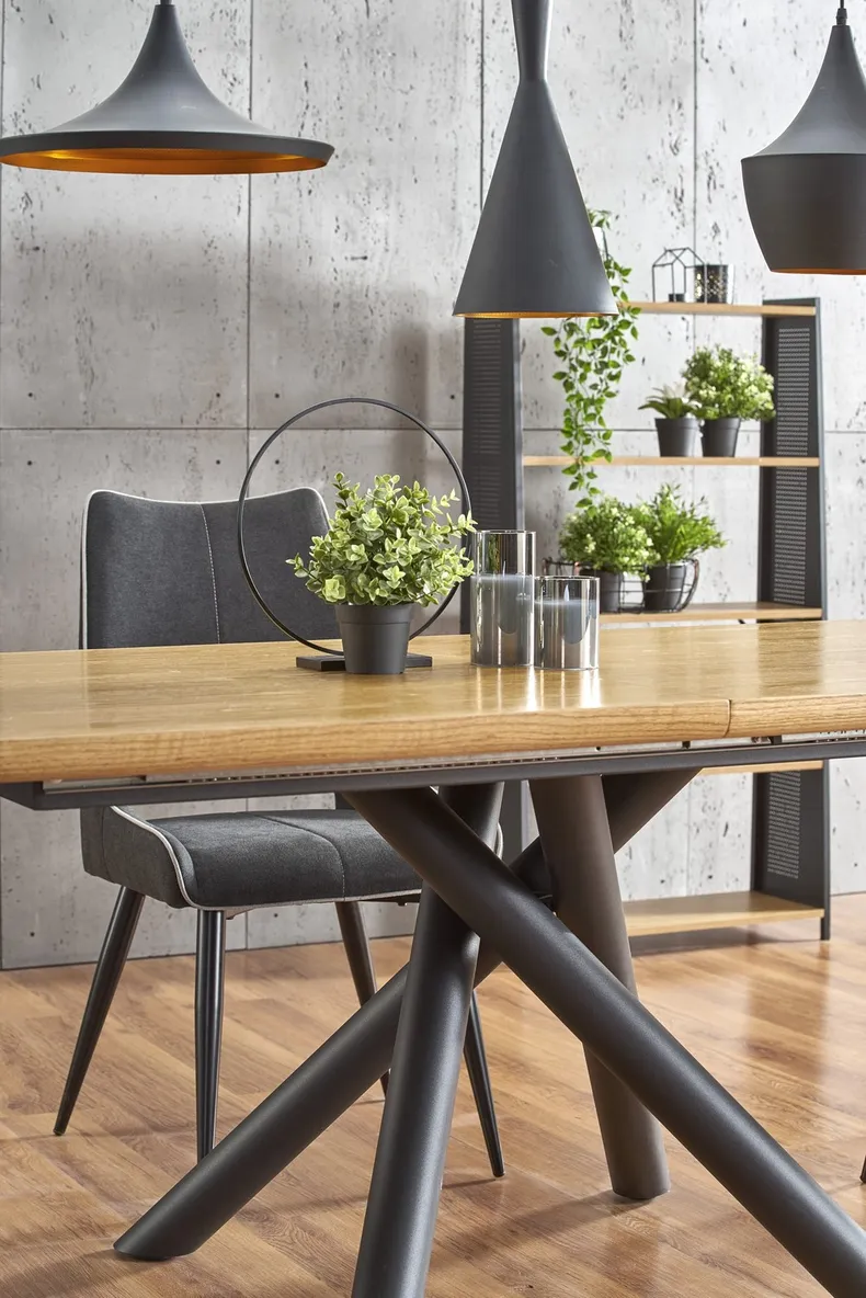Кухонный стол раскладной HALMAR DERRICK 160-200x90 см натуральный дуб/черный фото №4