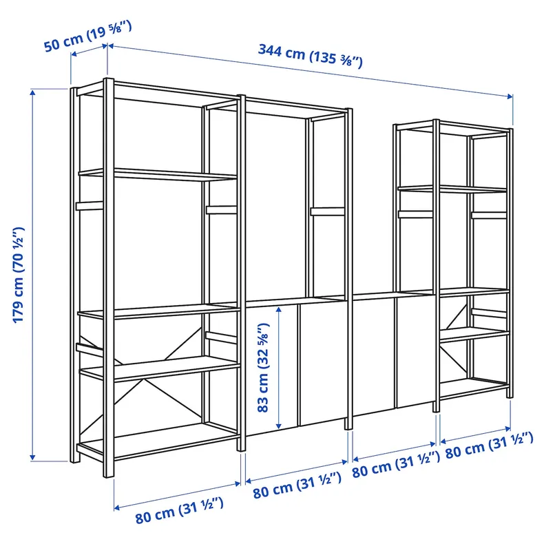 IKEA IVAR ІВАР, 4 секції / полиці, сосна, 344x50x179 см 794.070.68 фото №4