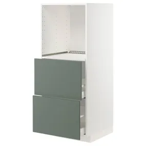IKEA METOD МЕТОД / MAXIMERA МАКСІМЕРА, висока шафа, 2 шухляди для духовки, білий / БОДАРП сіро-зелений, 60x60x140 см 393.171.83 фото