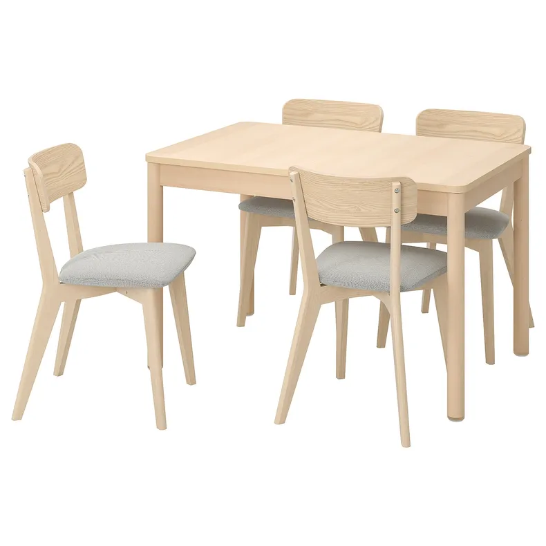 IKEA RÖNNINGE РЁННИНГЕ / LISABO ЛИСАБО, стол и 4 стула, березовый ясень / таллмира белый / черный, 118 / 173 см 195.549.29 фото №1