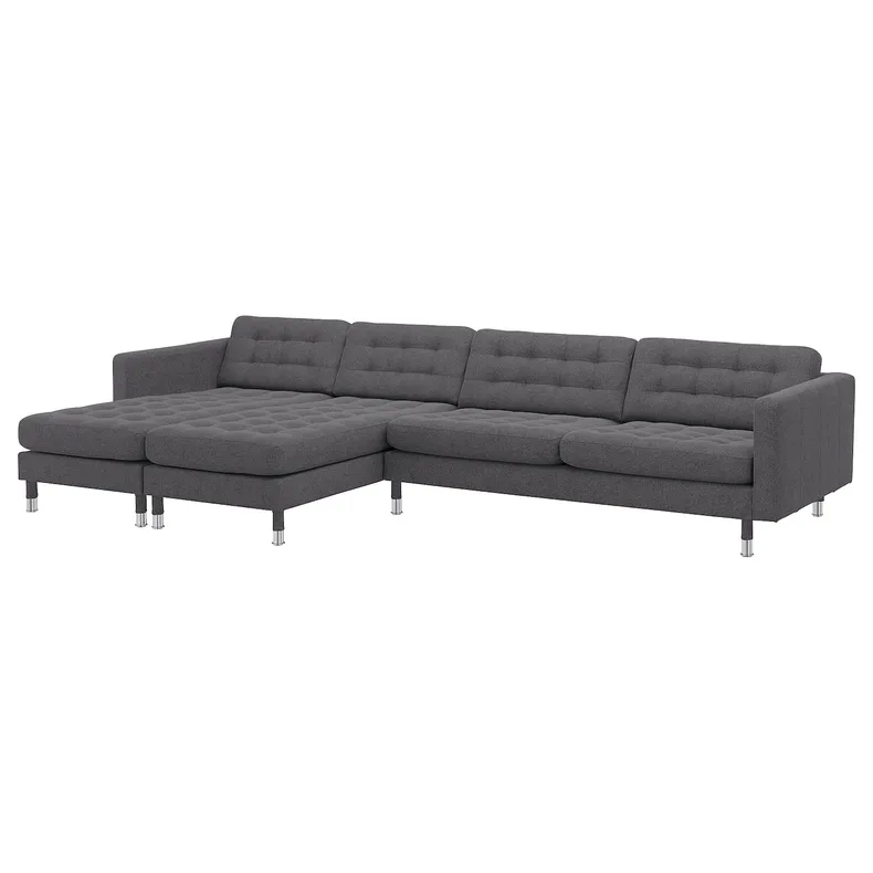IKEA LANDSKRONA ЛАНДСКРУНА, 5-місний диван, з кушетками / ГУННАРЕД темно-сірий / металевий 692.699.82 фото №1