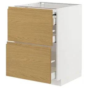 IKEA METOD МЕТОД / MAXIMERA МАКСИМЕРА, напольный шкаф с выдвиж панелью/3ящ, белый/Воксторп имит. дуб, 60x60 см 895.380.78 фото