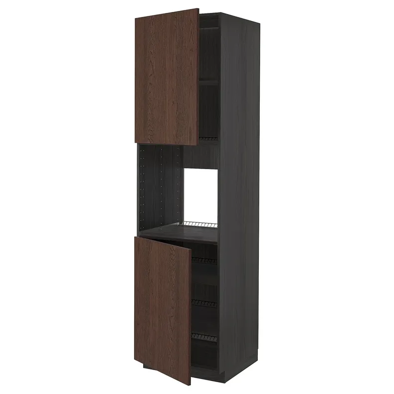 IKEA METOD МЕТОД, висока шафа для дух, 2 дверцят / пол, чорний / синапський коричневий, 60x60x220 см 594.583.08 фото №1