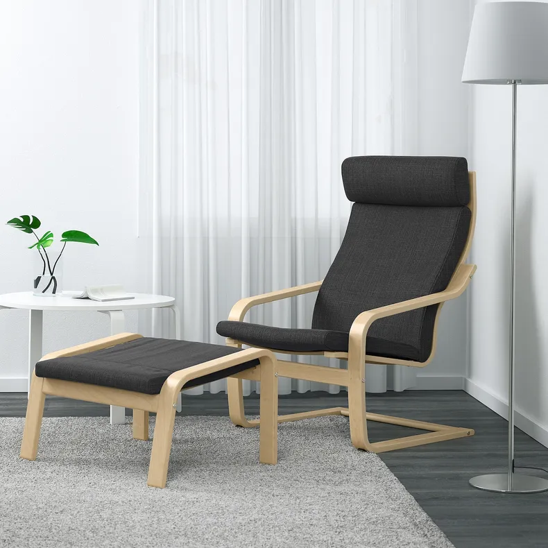 IKEA POÄNG ПОЕНГ, крісло та підставка для ніг, березовий шпон / ХІЛЛАРЕД антрацит 894.842.40 фото №2