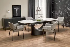 Кухонний стіл HALMAR OSMAN 160-220x90 см, білий мармур / чорний фото