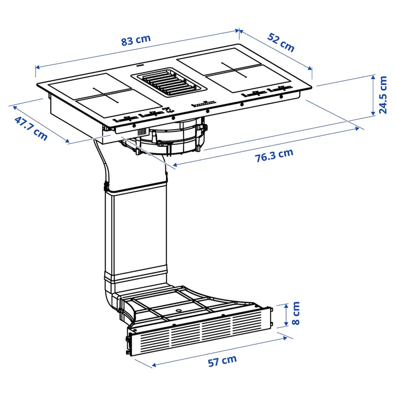 IKEA FÖRDELAKTIG ФЕРДЕЛАКТІГ, індукційна плита, вбудована витяжка, IKEA 700 чорний, 83 см фото №12